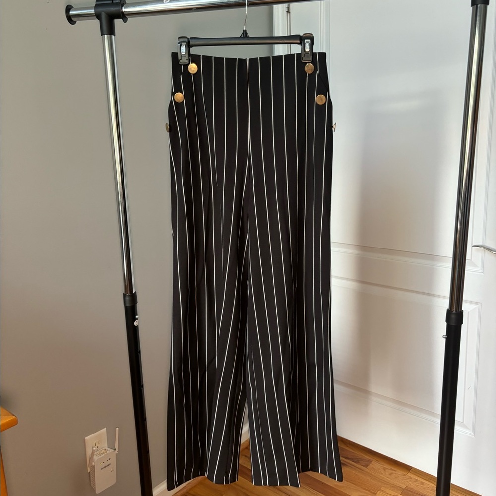 Black and white striped high waisted pants